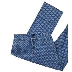 Express High Rise Wide Leg Distressed Textured Denim Jeans Raw Hem 14R